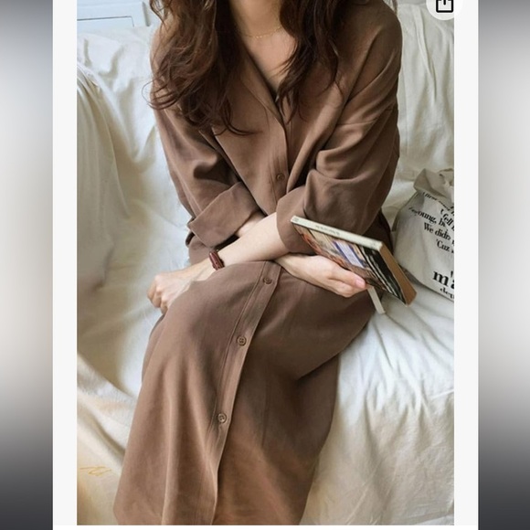 GGUHHU Womens Chic Button Down Rolled-Up Sleeve Long Cotton Blouse Maxi Dress - Picture 2 of 7